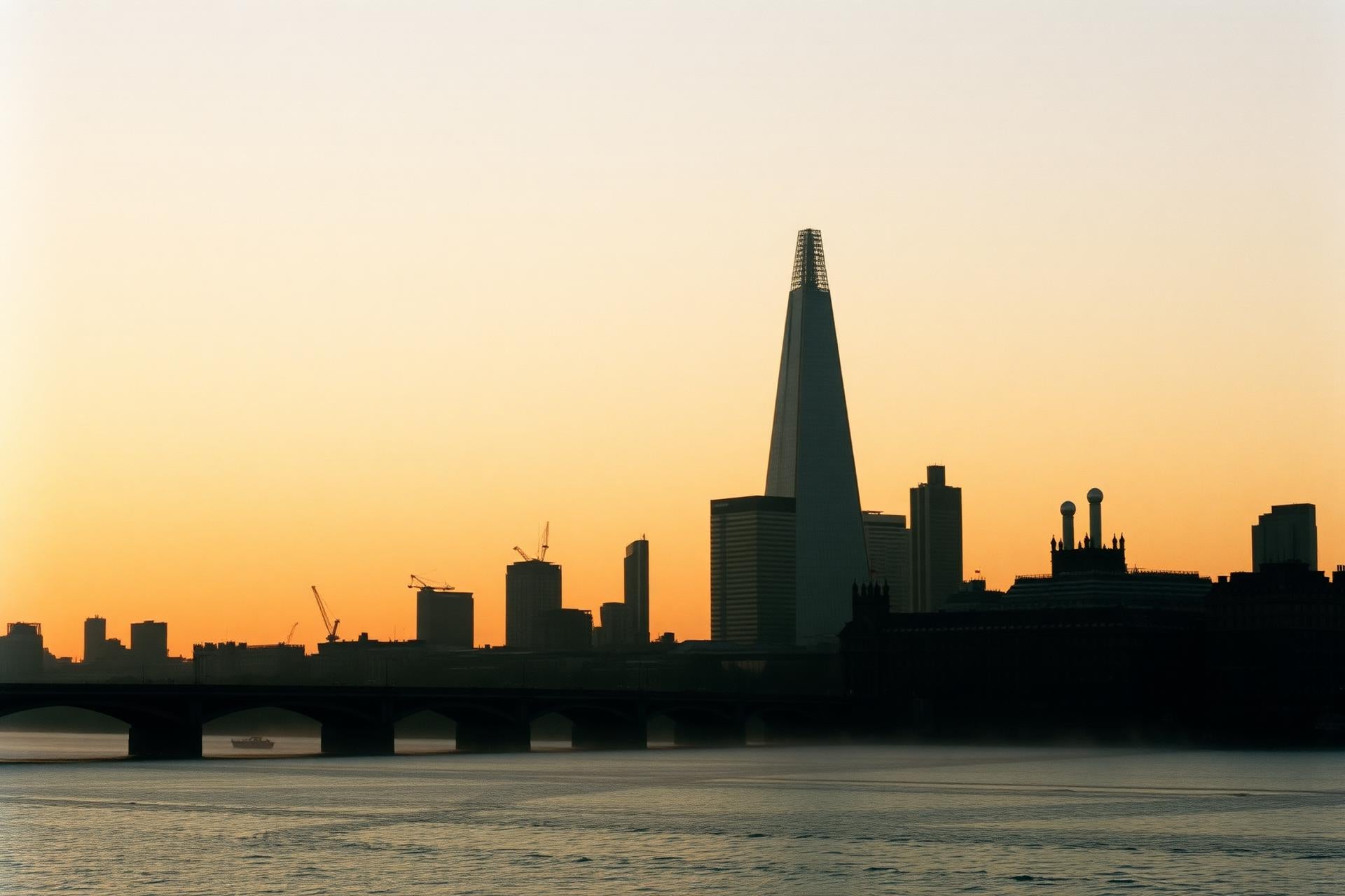 London skyline across the Thames at first light